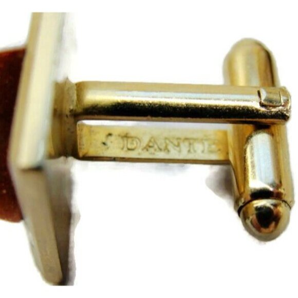 Dante Square Metalic Brown Cufflinks Gold Tone Tux Shirt Dress Suit Vintage - Picture 8 of 10